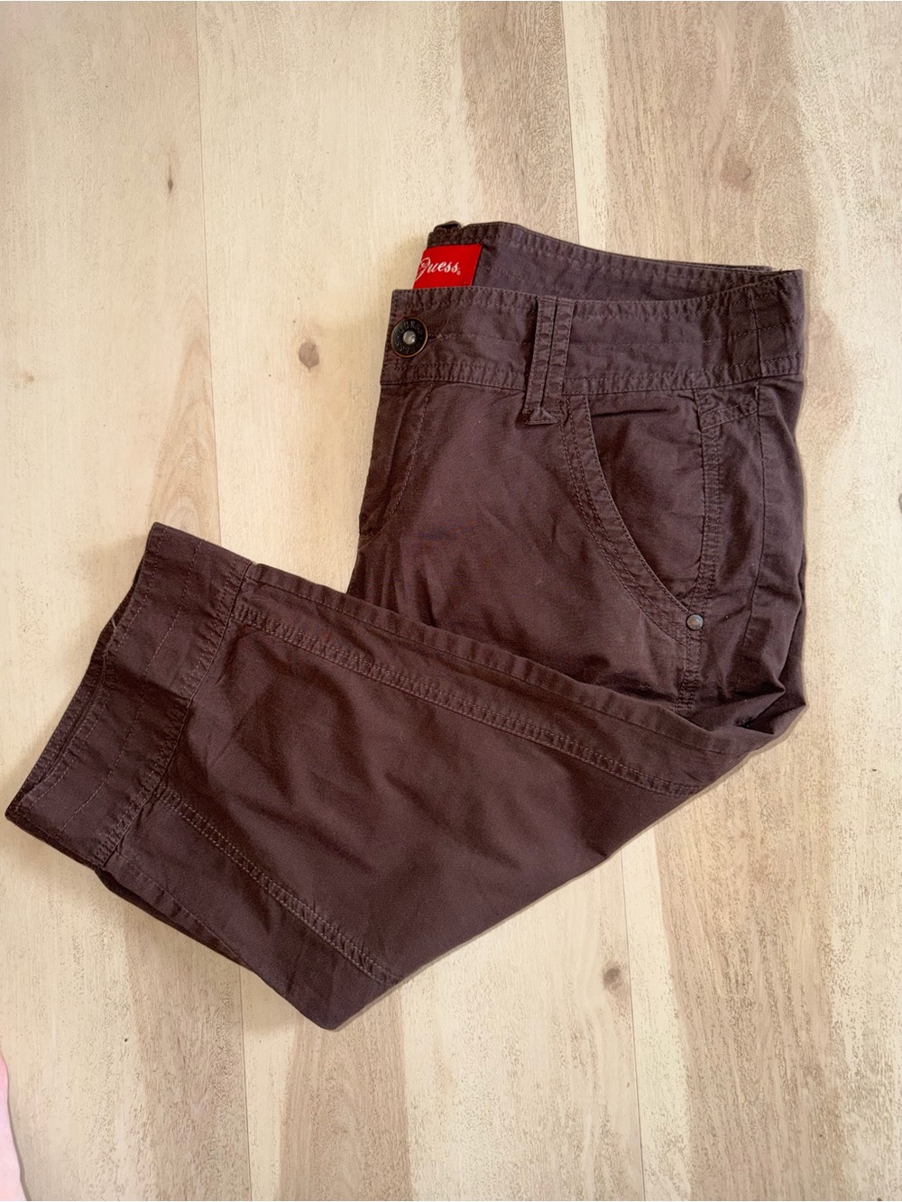 Vintage Guess Brown Cargo Cropped Capri’s Brown Jeans Women’s Size 31 Y2K Grunge - Picture 6 of 7